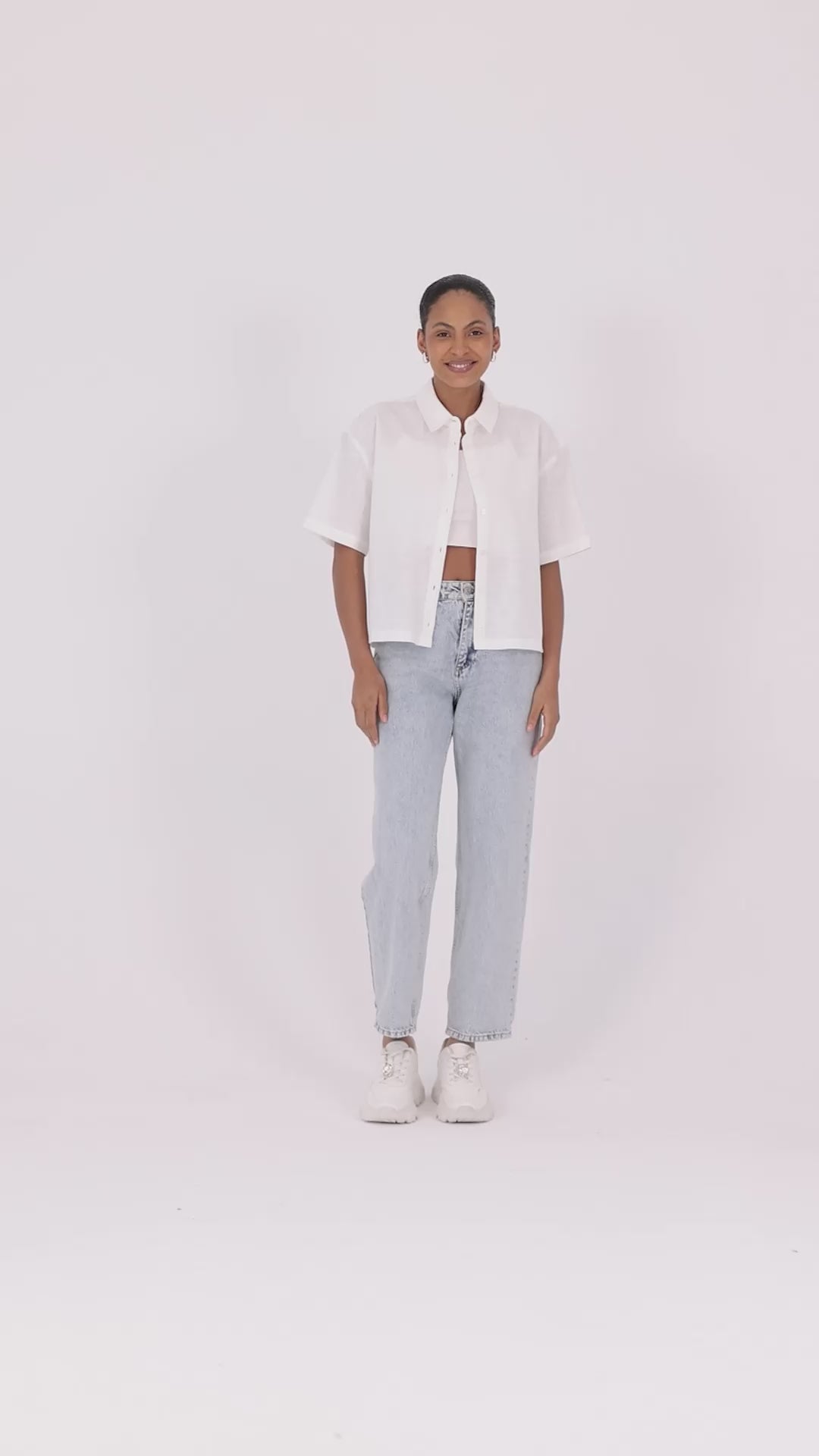 Crop Körük Detaylı Flow Keten Gömlek – Beyaz