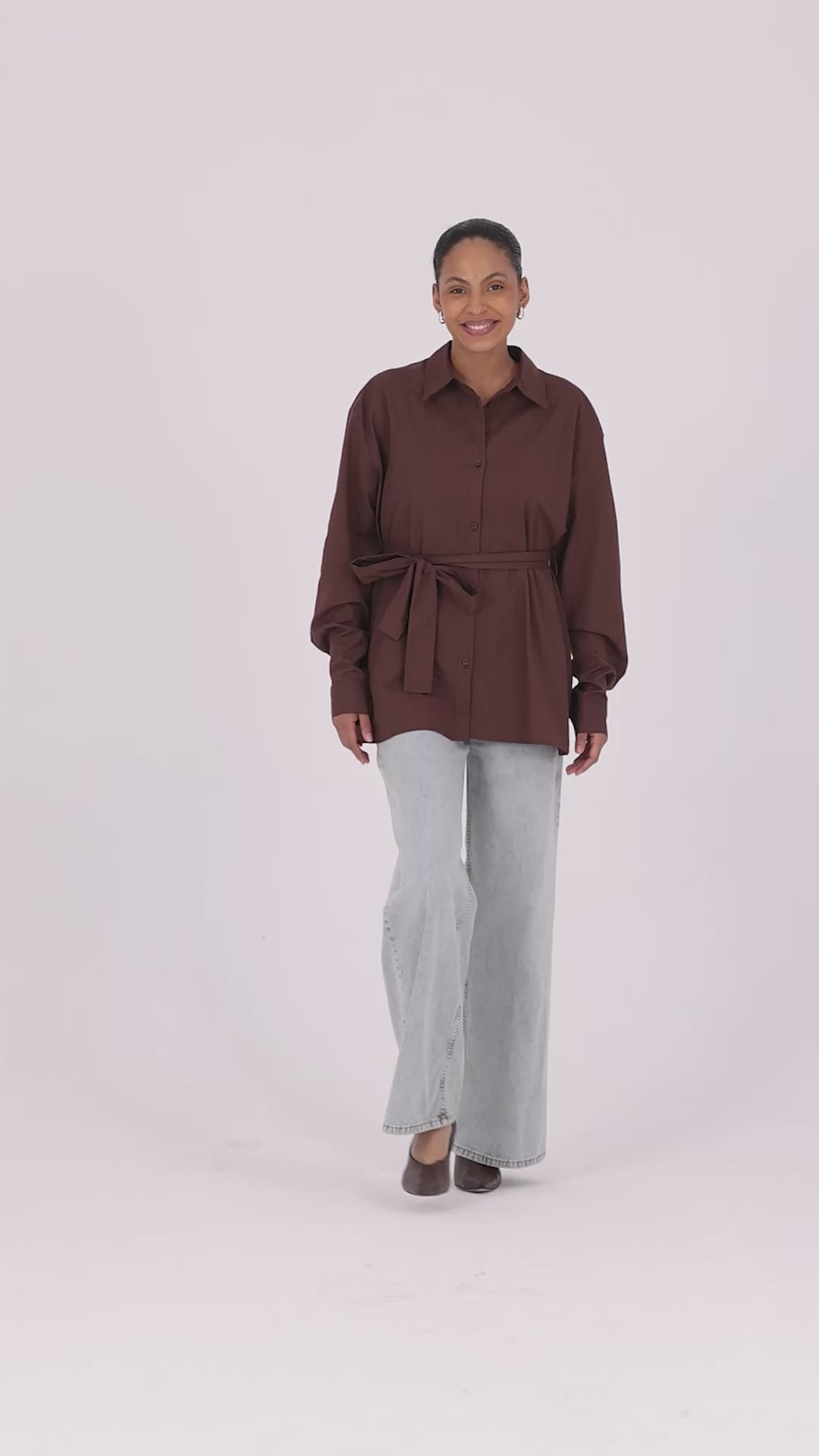 Kemerli Oversize Kimono Gömlek – Kahve
