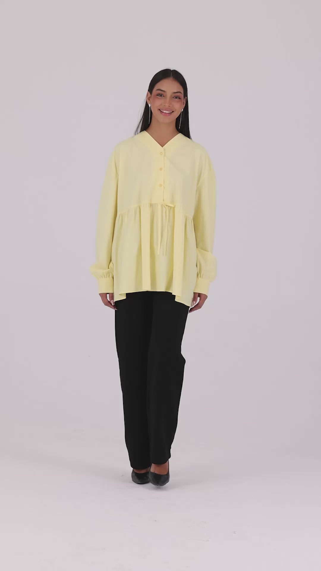 Beli Büzgü Detaylı Oversize Gömlek – Sarı