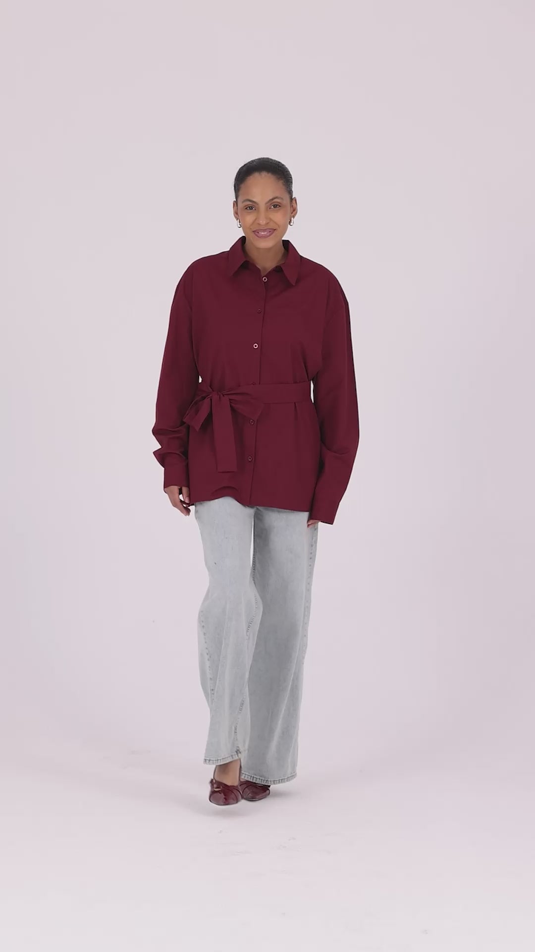 Kemerli Oversize Kimono Gömlek – Bordo