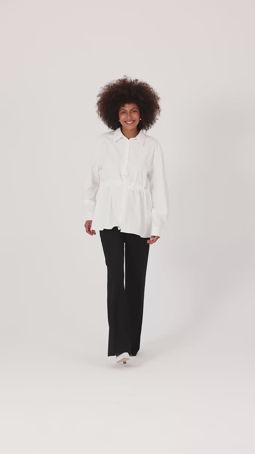 Beli Ayarlanabilir Büzgü Kemerli Kimono Gömlek – Beyaz