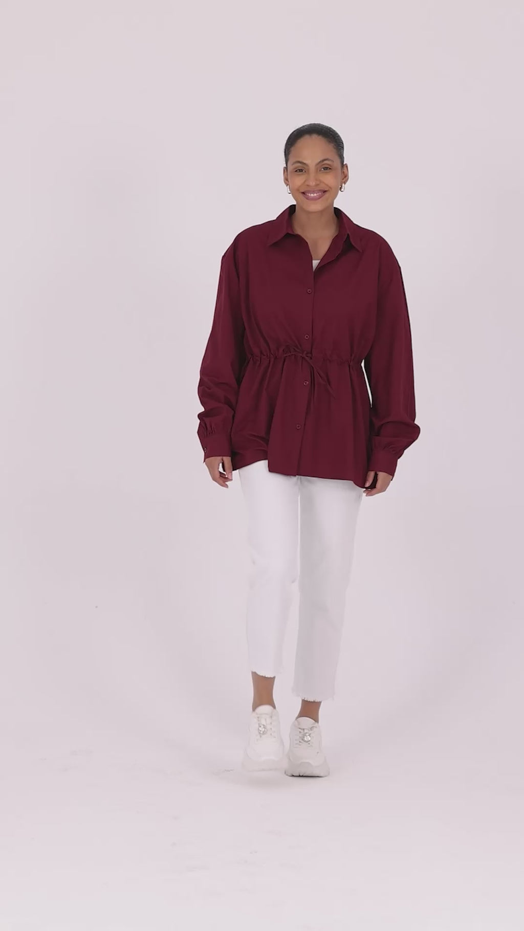 Beli Ayarlanabilir Büzgü Kemerli Kimono Gömlek – Bordo