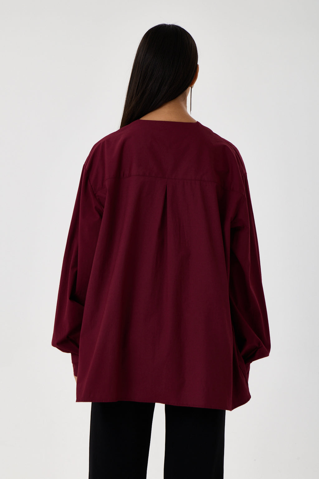 Beli Büzgü Detaylı Oversize Gömlek – Bordo