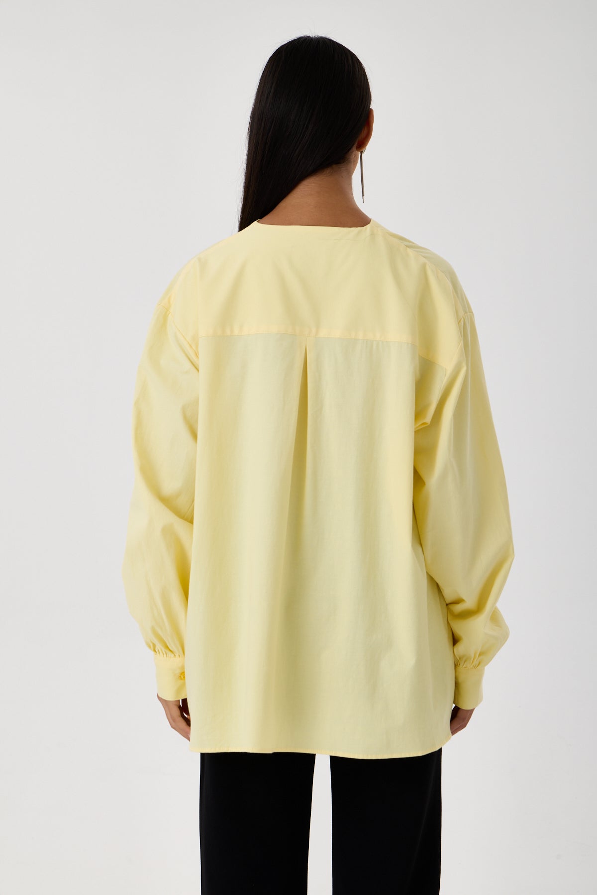 Beli Büzgü Detaylı Oversize Gömlek – Sarı