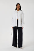 Kemerli Oversize Kimono Gömlek – Beyaz