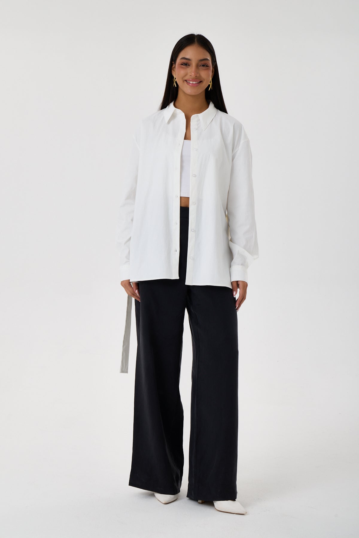 Kemerli Oversize Kimono Gömlek – Beyaz