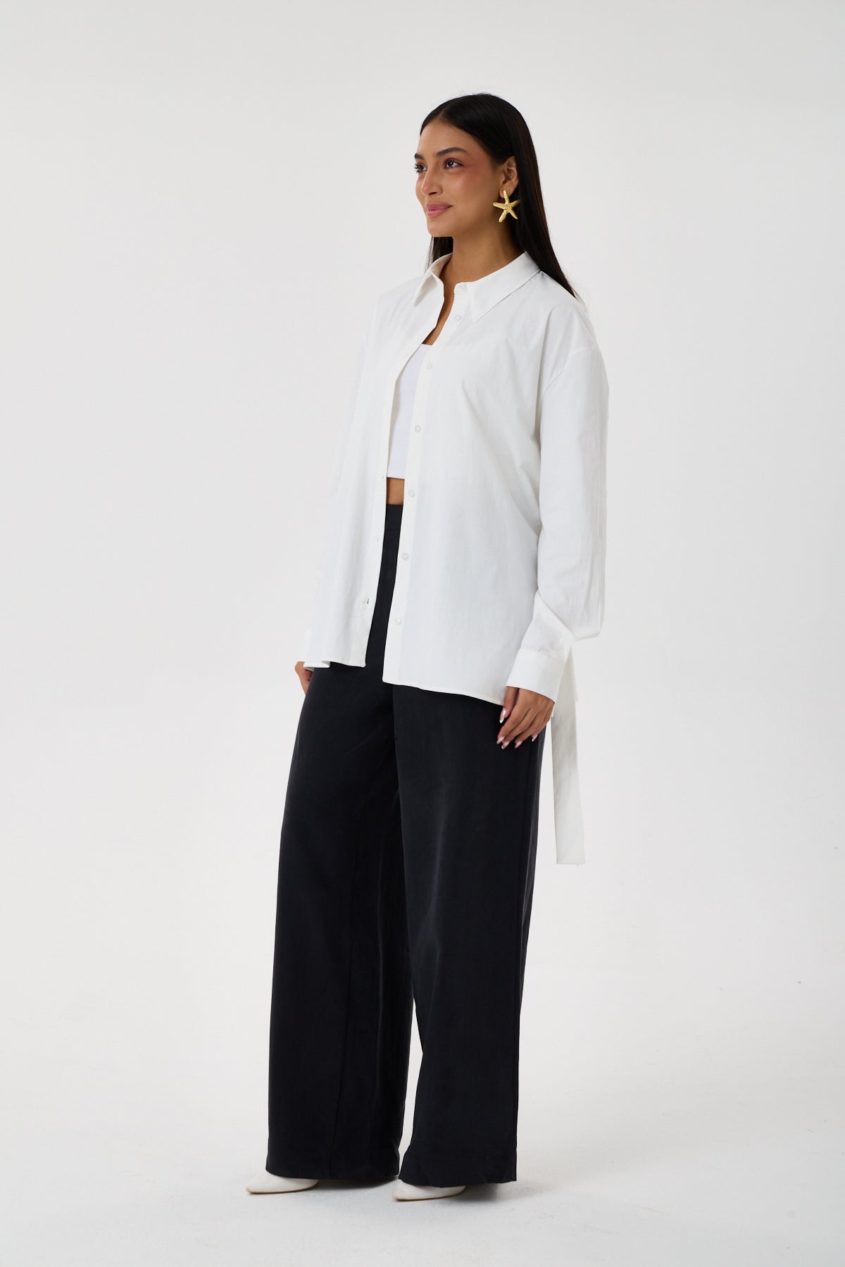 Kemerli Oversize Kimono Gömlek – Beyaz