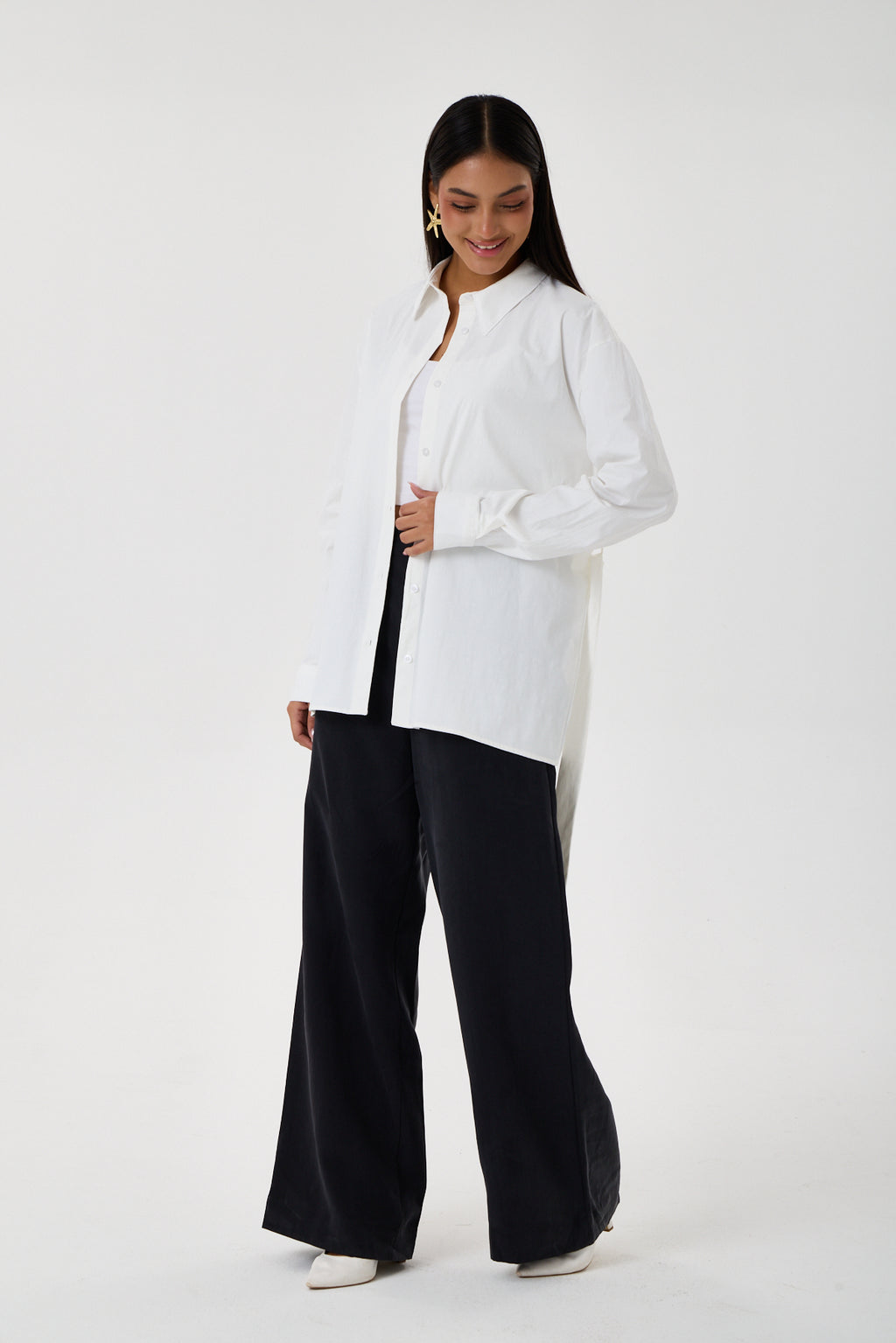 Kemerli Oversize Kimono Gömlek – Beyaz