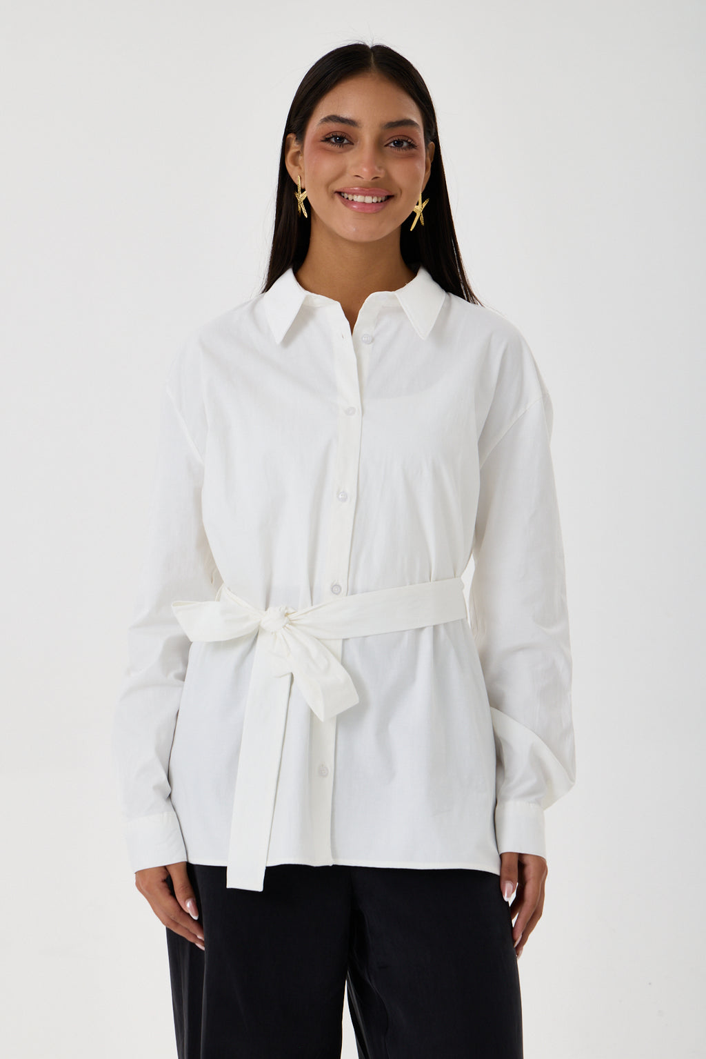 Kemerli Oversize Kimono Gömlek – Beyaz
