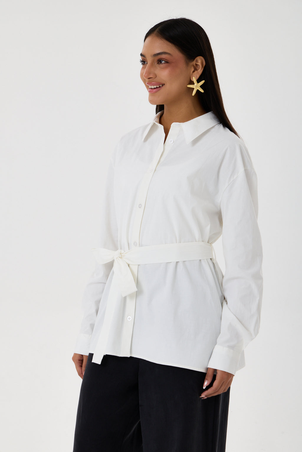 Kemerli Oversize Kimono Gömlek – Beyaz