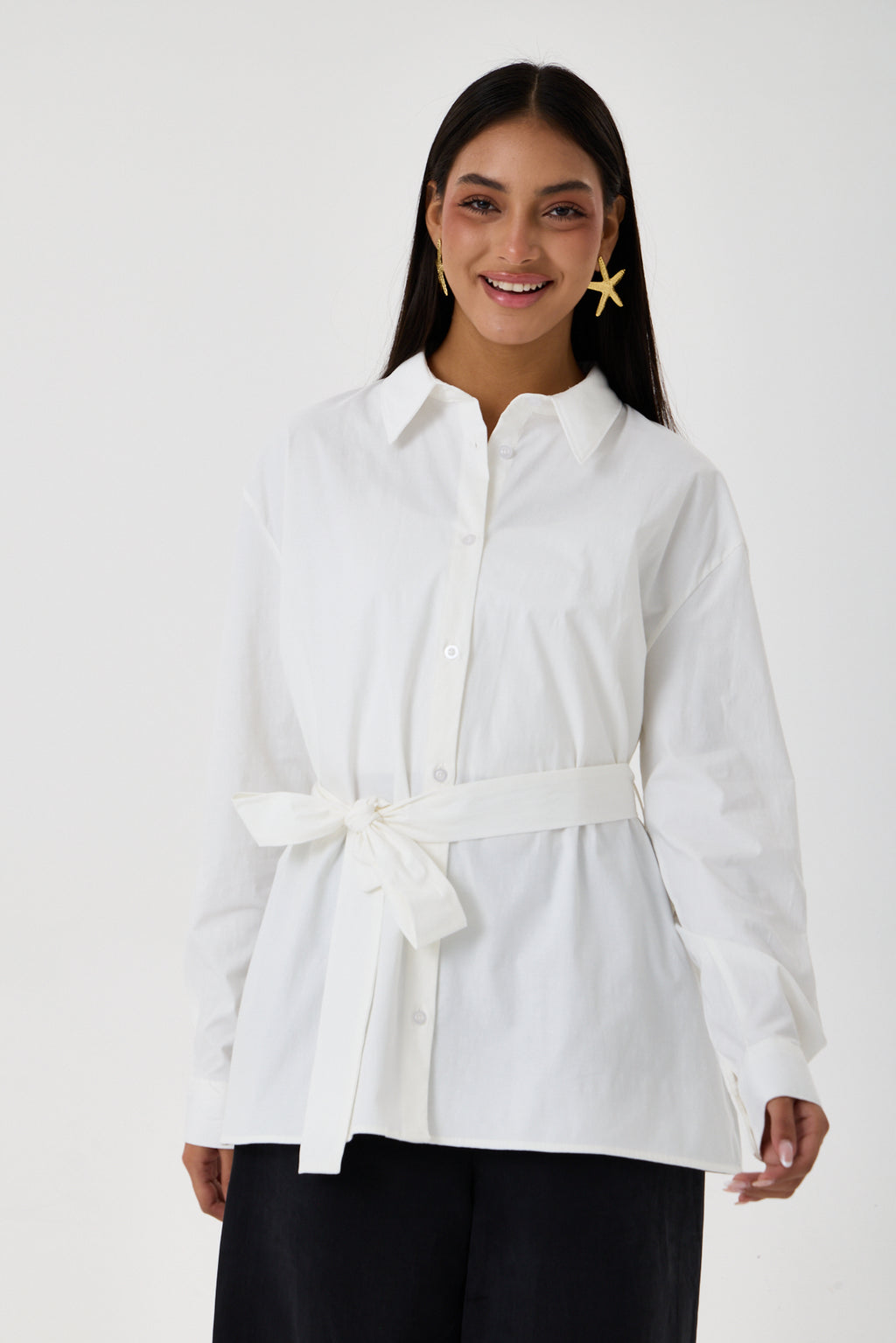 Kemerli Oversize Kimono Gömlek – Beyaz