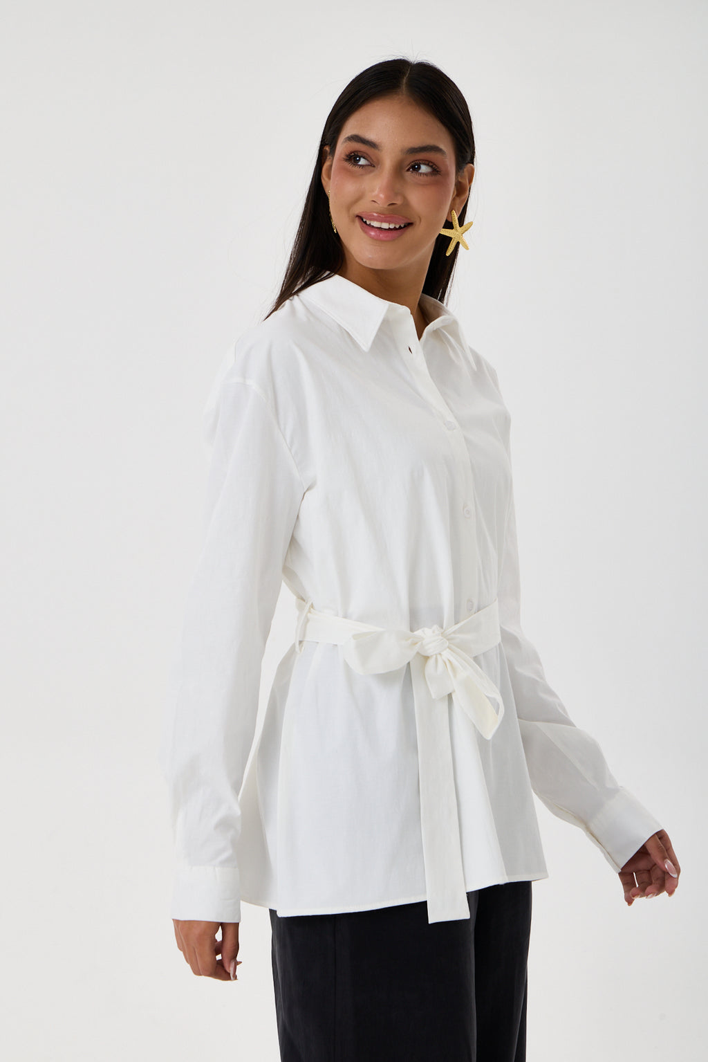 Kemerli Oversize Kimono Gömlek – Beyaz