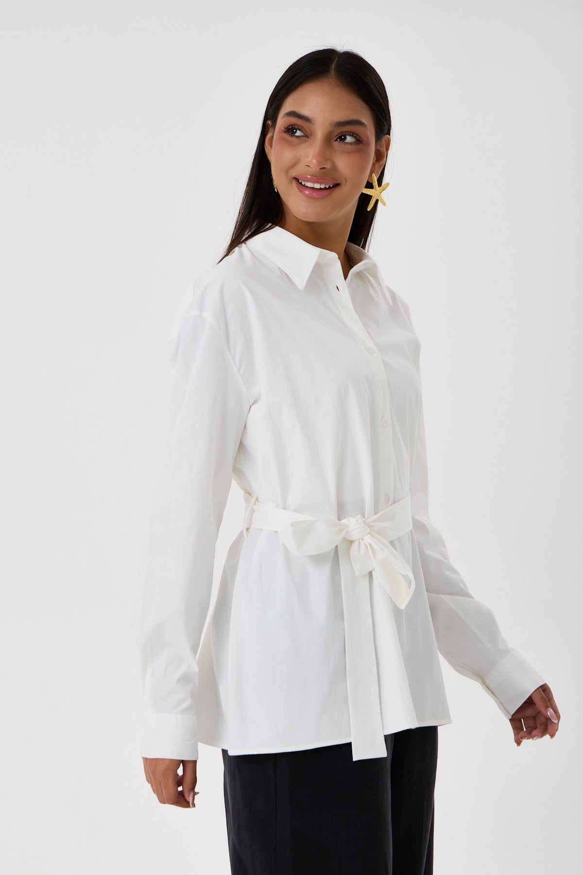 Kemerli Oversize Kimono Gömlek – Beyaz