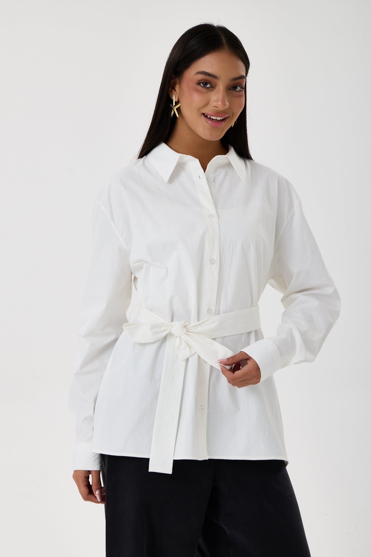 Kemerli Oversize Kimono Gömlek – Beyaz