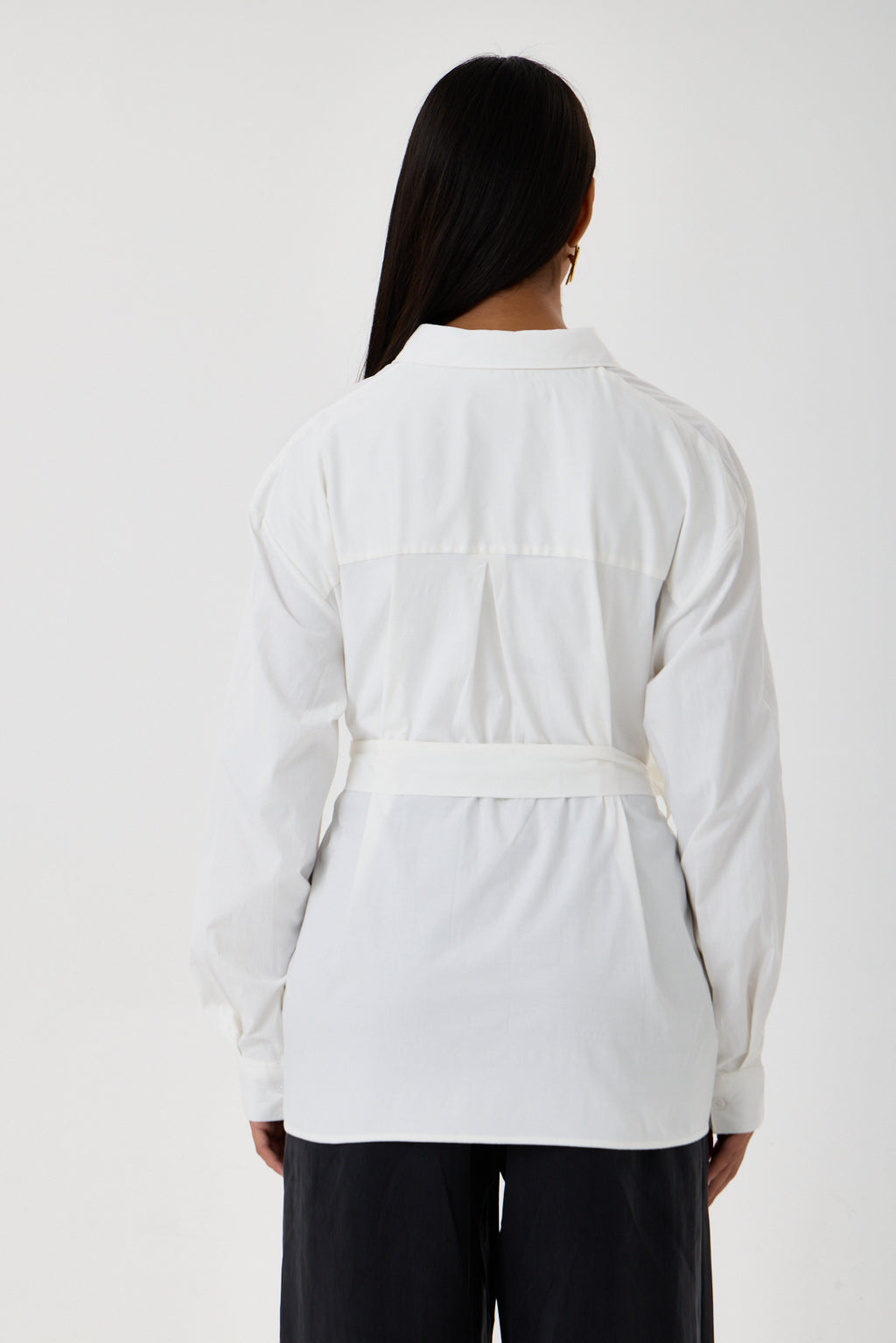 Kemerli Oversize Kimono Gömlek – Beyaz