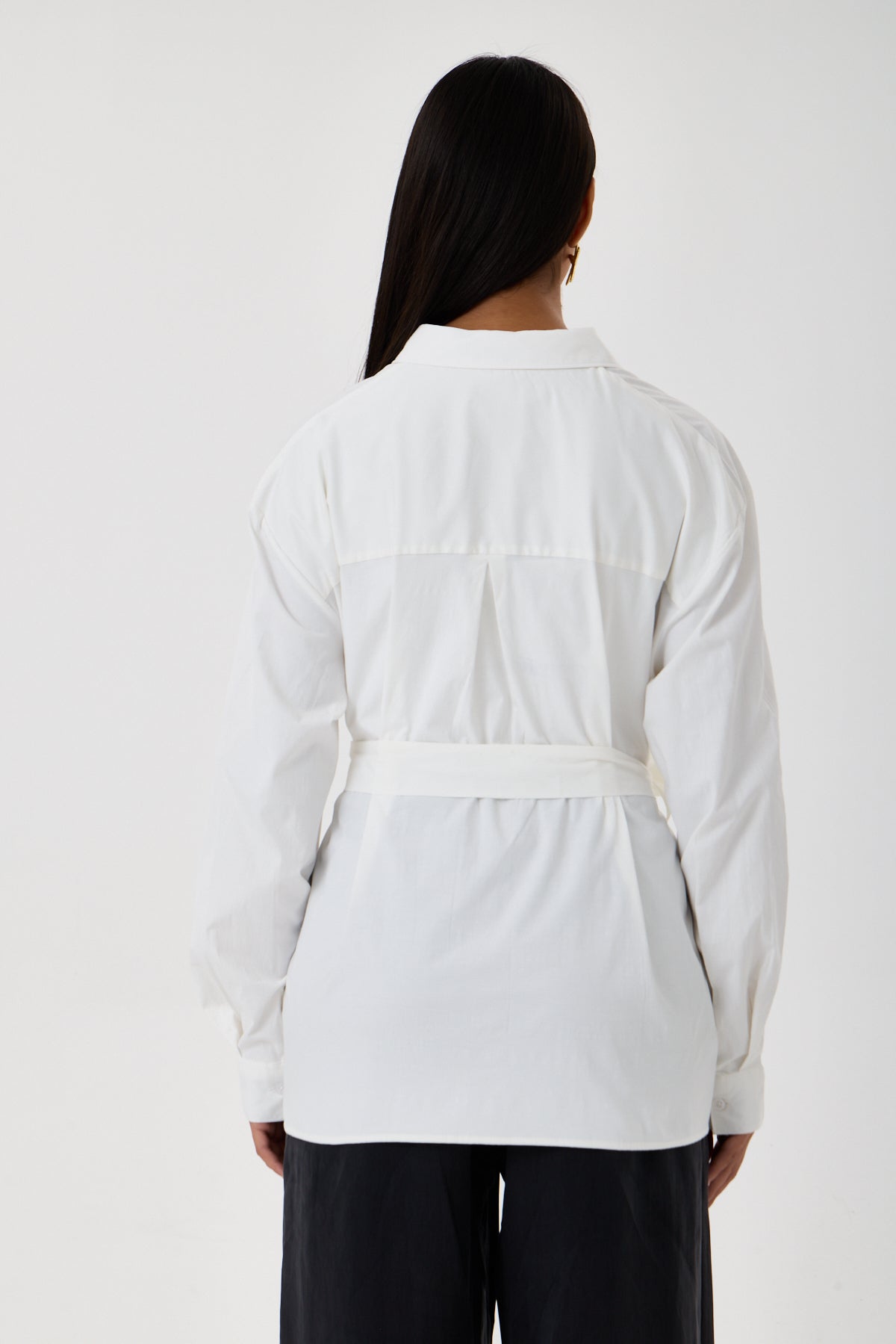 Kemerli Oversize Kimono Gömlek – Beyaz