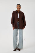 Kemerli Oversize Kimono Gömlek – Kahve