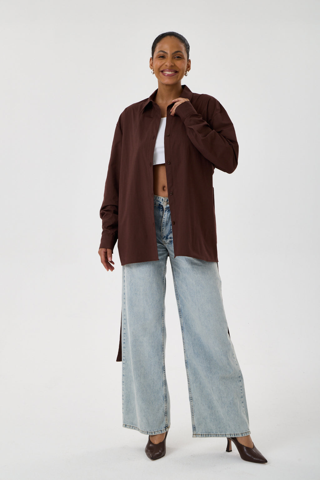 Kemerli Oversize Kimono Gömlek – Kahve