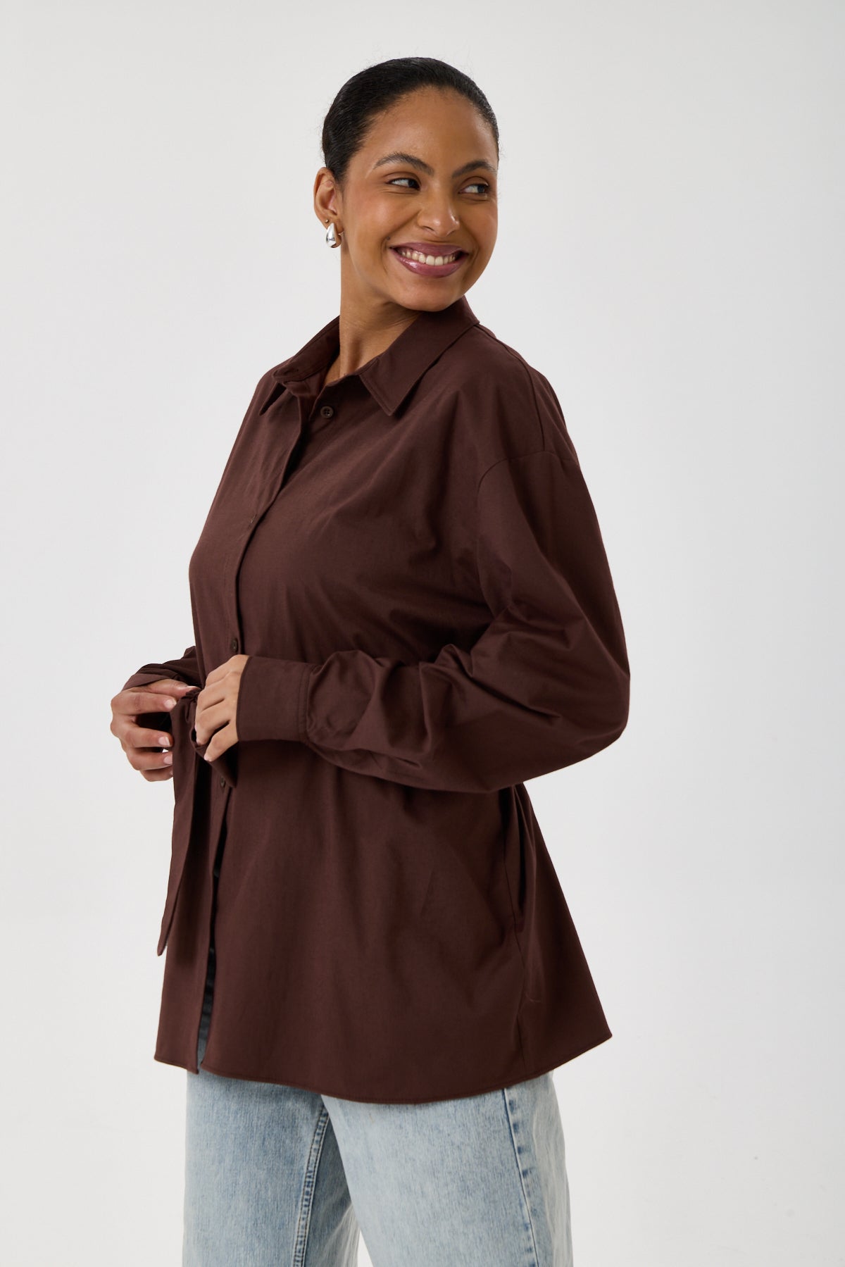 Kemerli Oversize Kimono Gömlek – Kahve