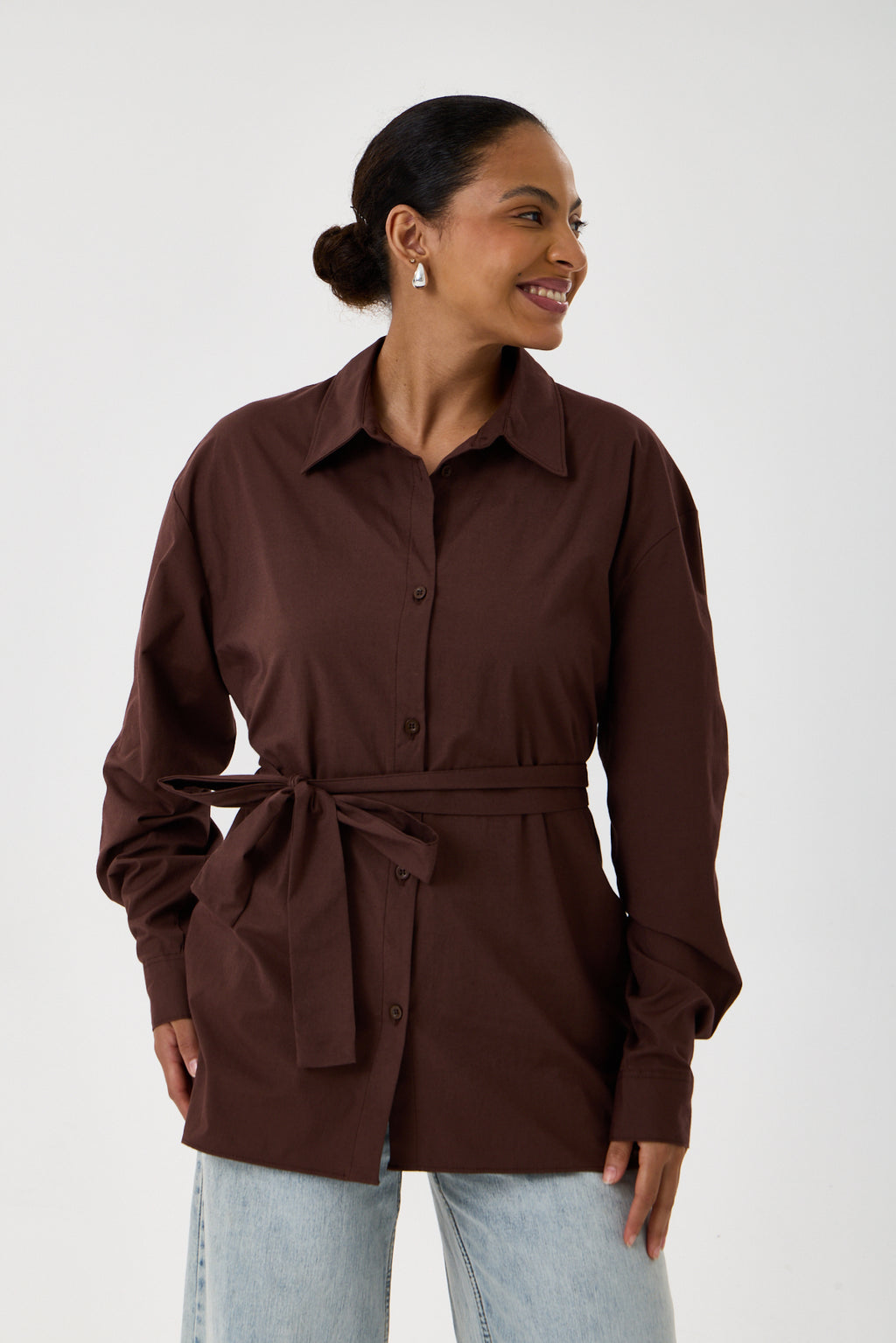 Kemerli Oversize Kimono Gömlek – Kahve