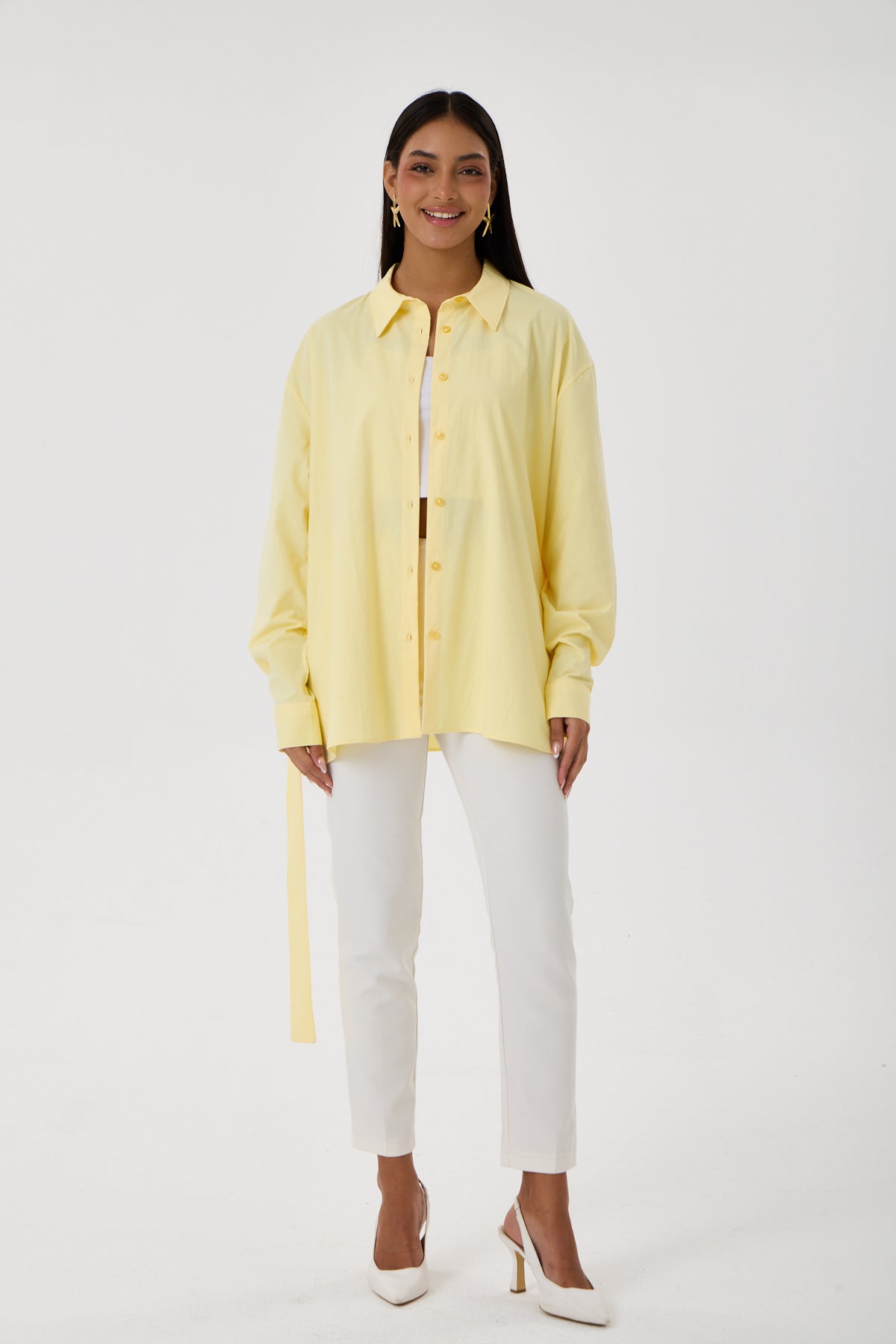 Kemerli Oversize Kimono Gömlek – Sarı