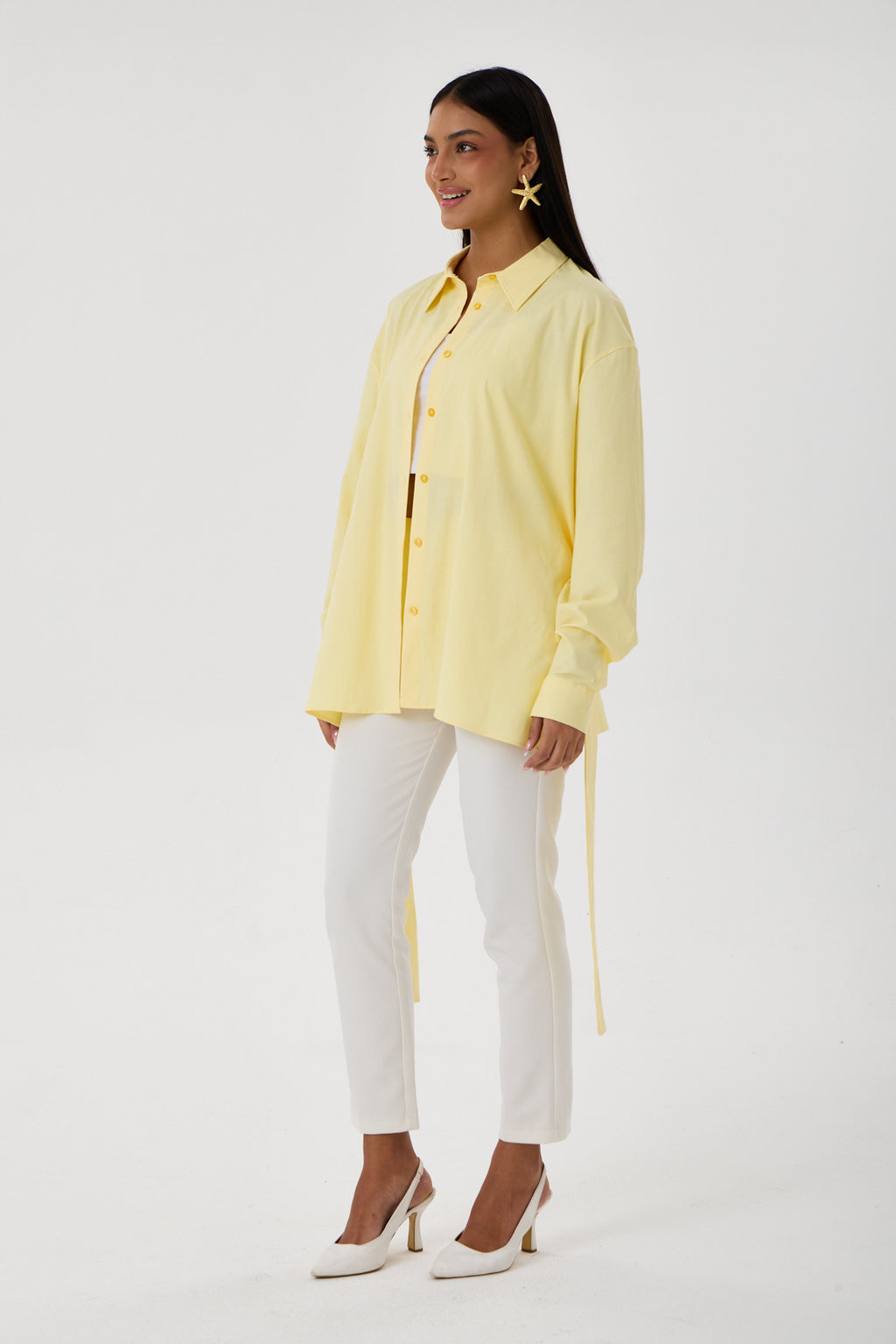 Kemerli Oversize Kimono Gömlek – Sarı
