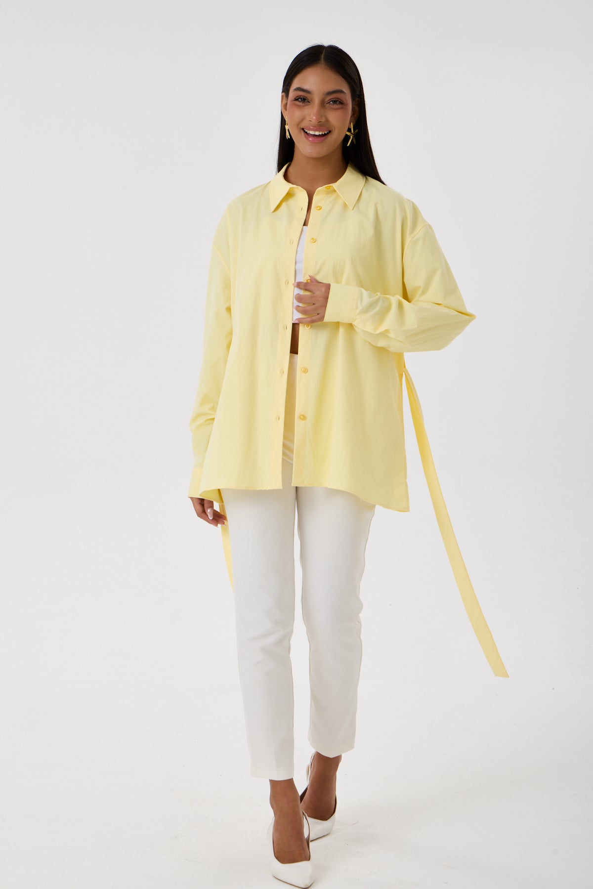 Kemerli Oversize Kimono Gömlek – Sarı