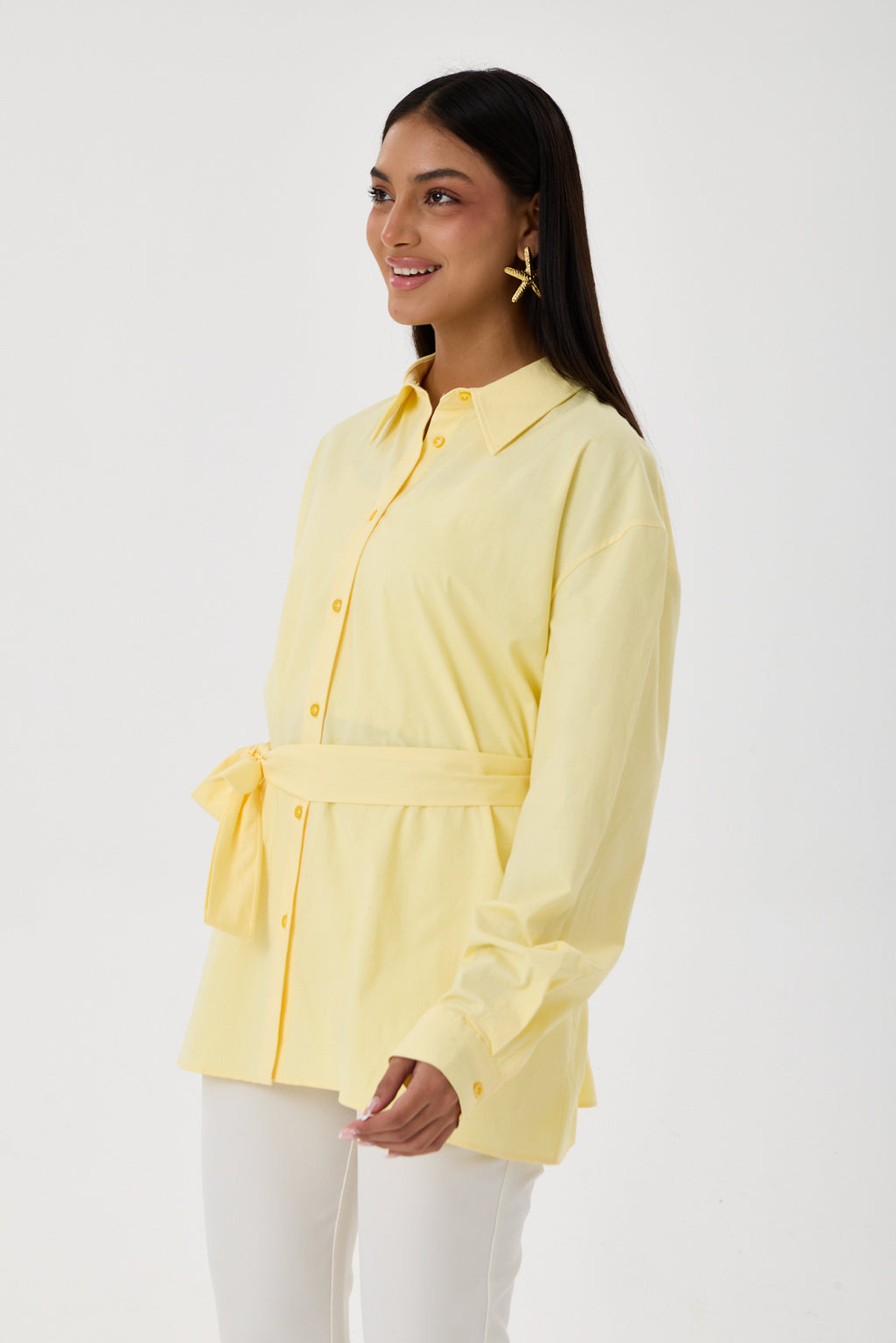 Kemerli Oversize Kimono Gömlek – Sarı