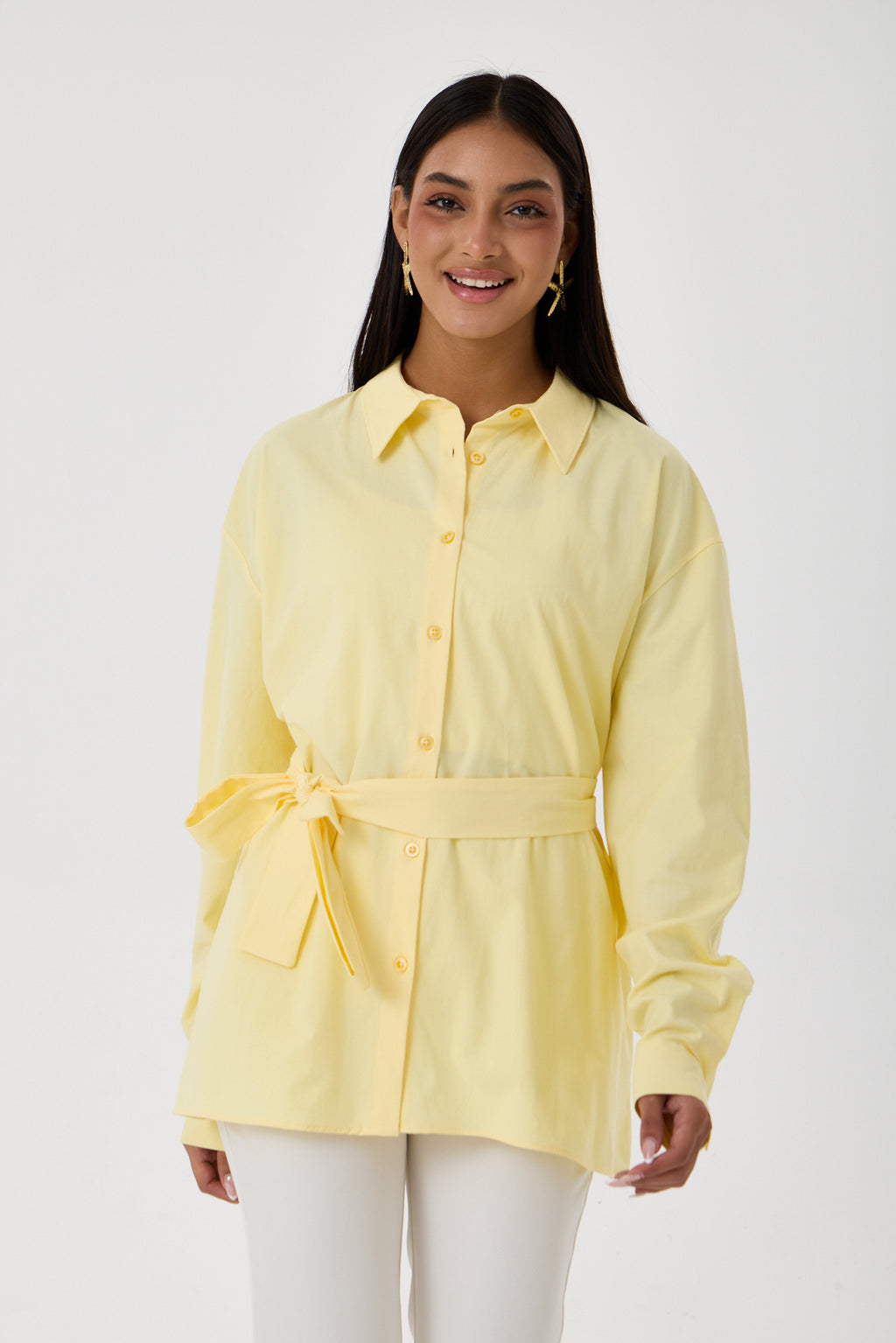 Kemerli Oversize Kimono Gömlek – Sarı