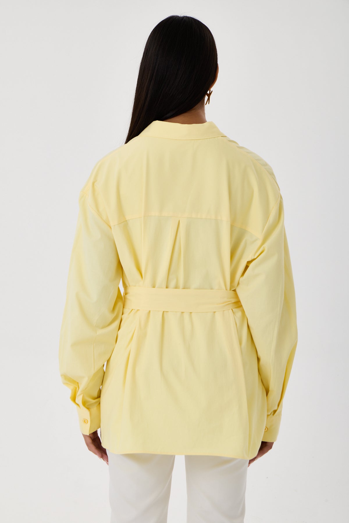 Kemerli Oversize Kimono Gömlek – Sarı
