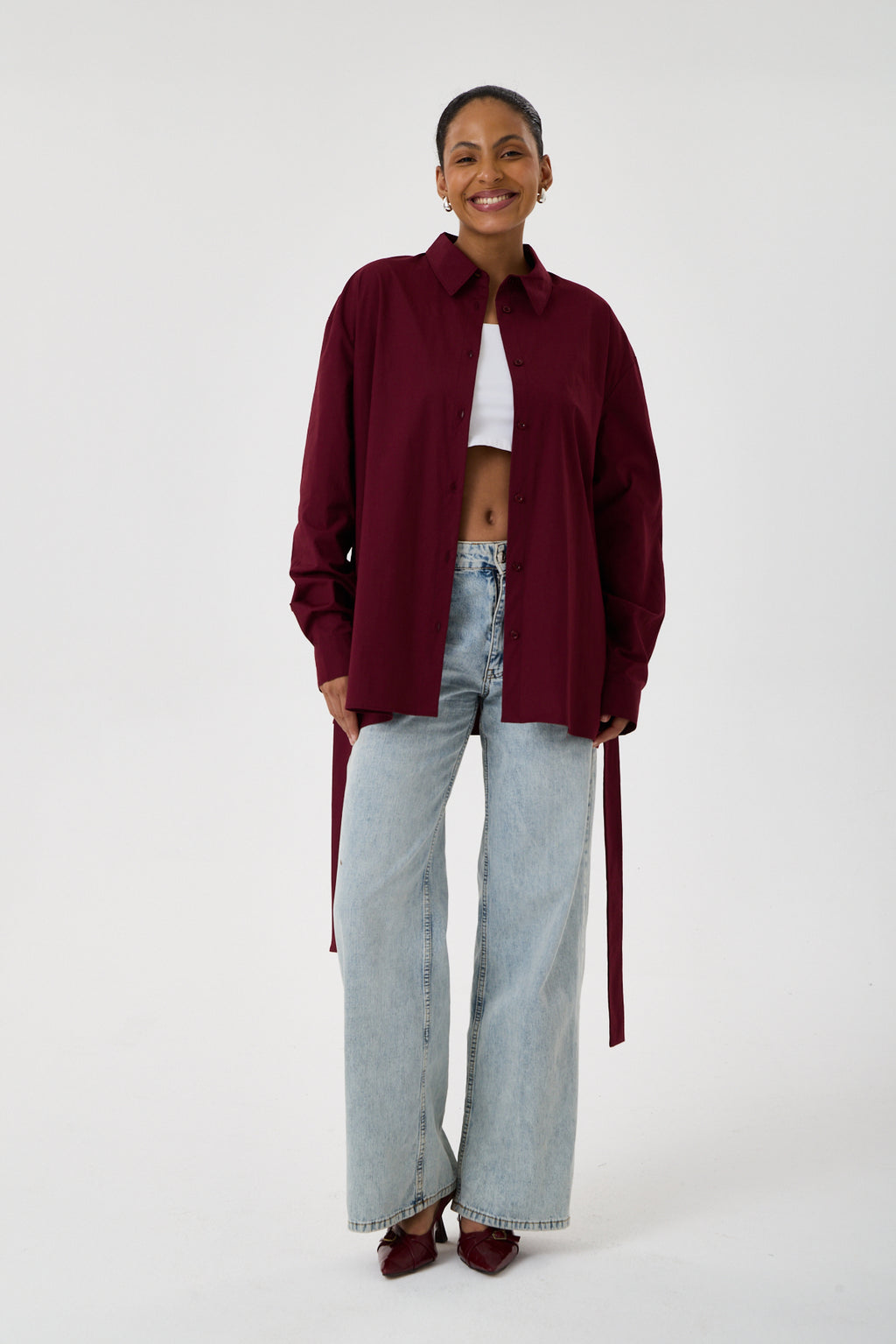 Kemerli Oversize Kimono Gömlek – Bordo