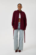 Kemerli Oversize Kimono Gömlek – Bordo