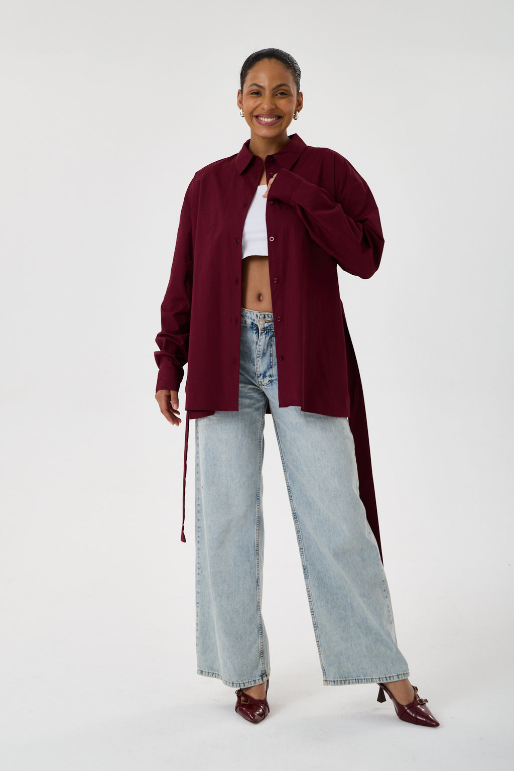 Kemerli Oversize Kimono Gömlek – Bordo