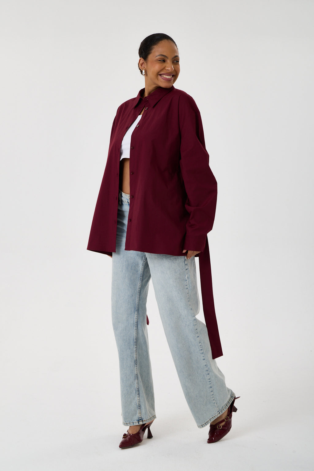 Kemerli Oversize Kimono Gömlek – Bordo