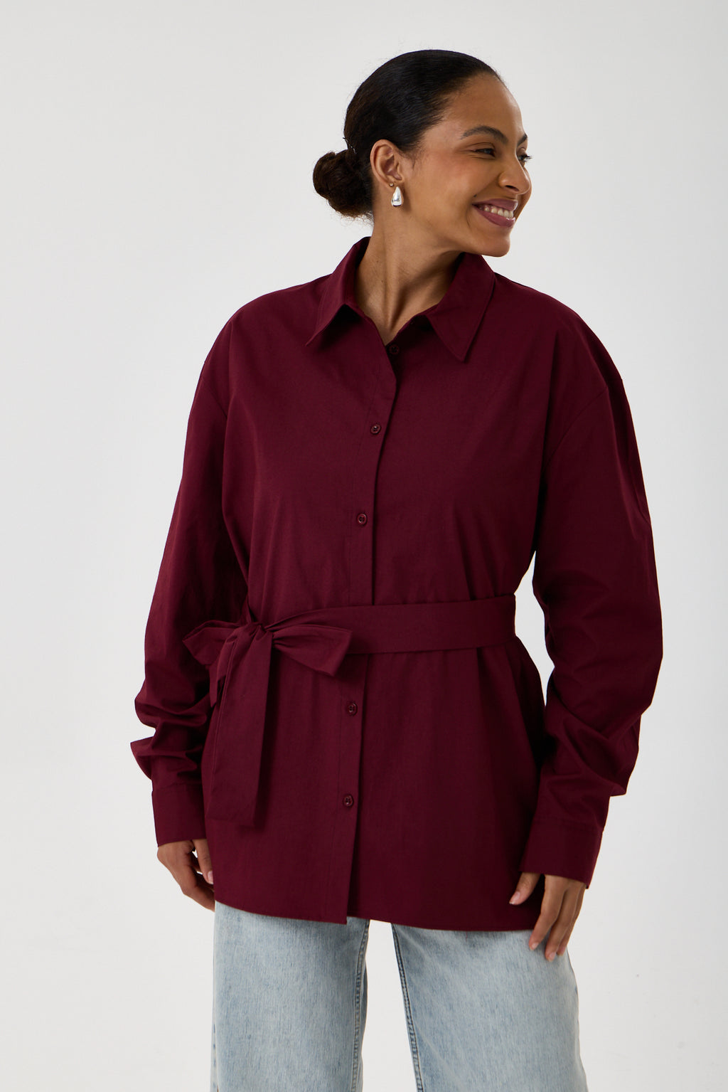 Kemerli Oversize Kimono Gömlek – Bordo