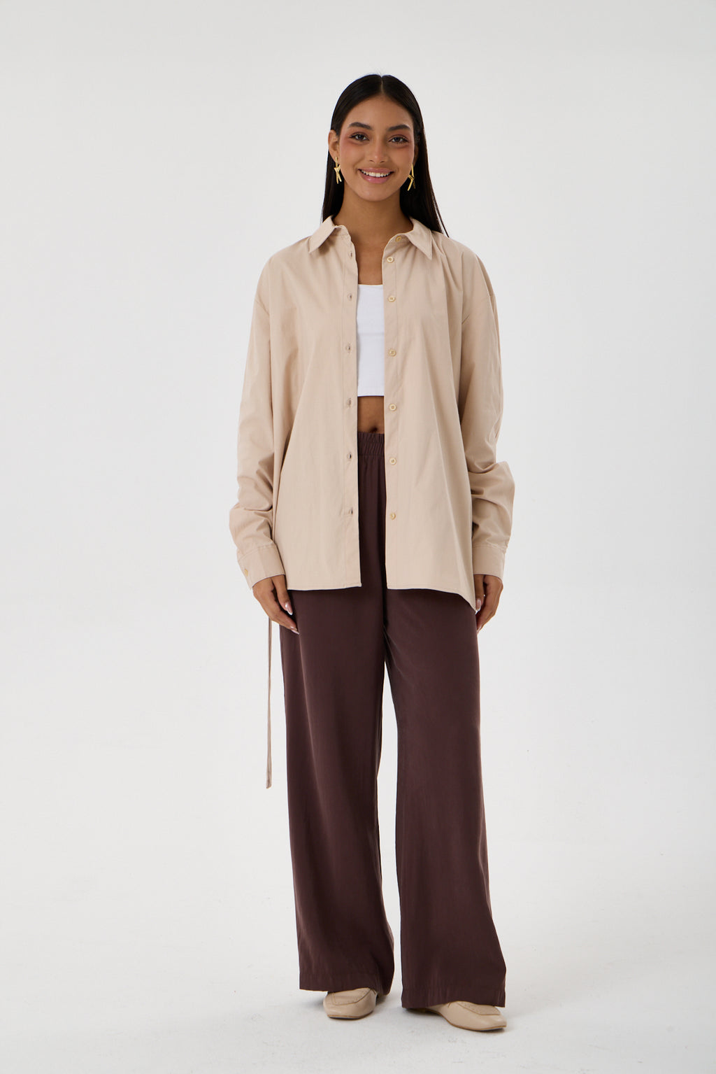 Kemerli Oversize Kimono Gömlek – Açık Bej