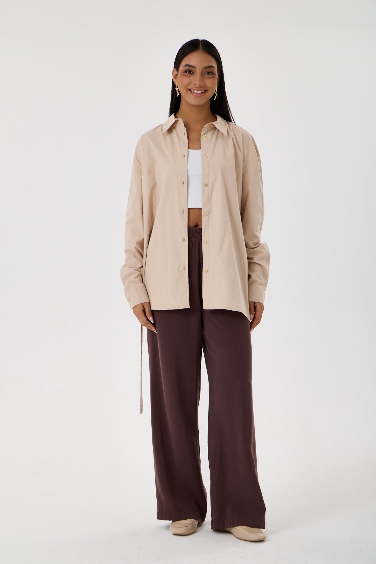 Kemerli Oversize Kimono Gömlek – Açık Bej