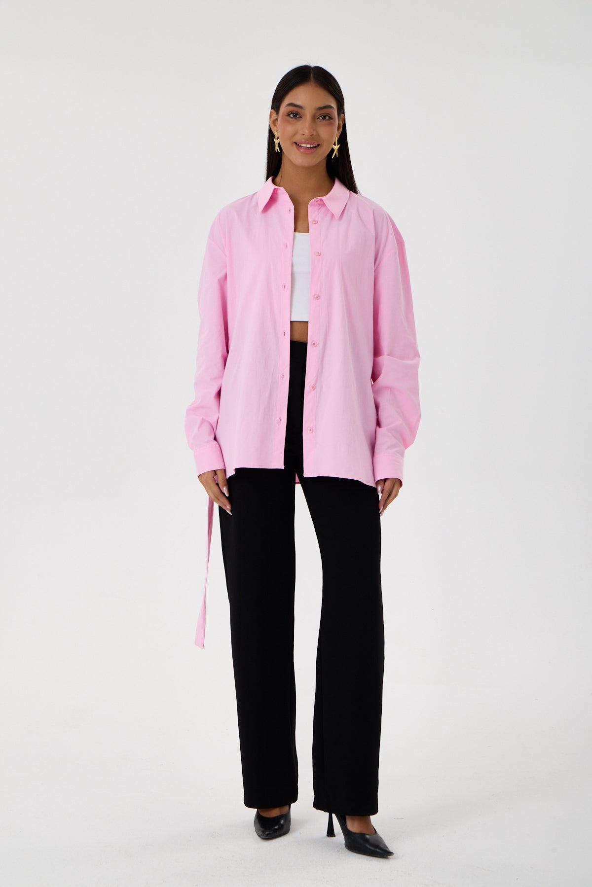 Kemerli Oversize Kimono Gömlek – Pembe