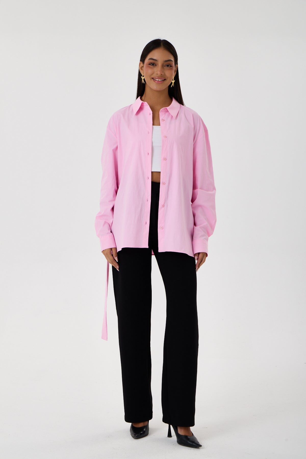 Kemerli Oversize Kimono Gömlek – Pembe