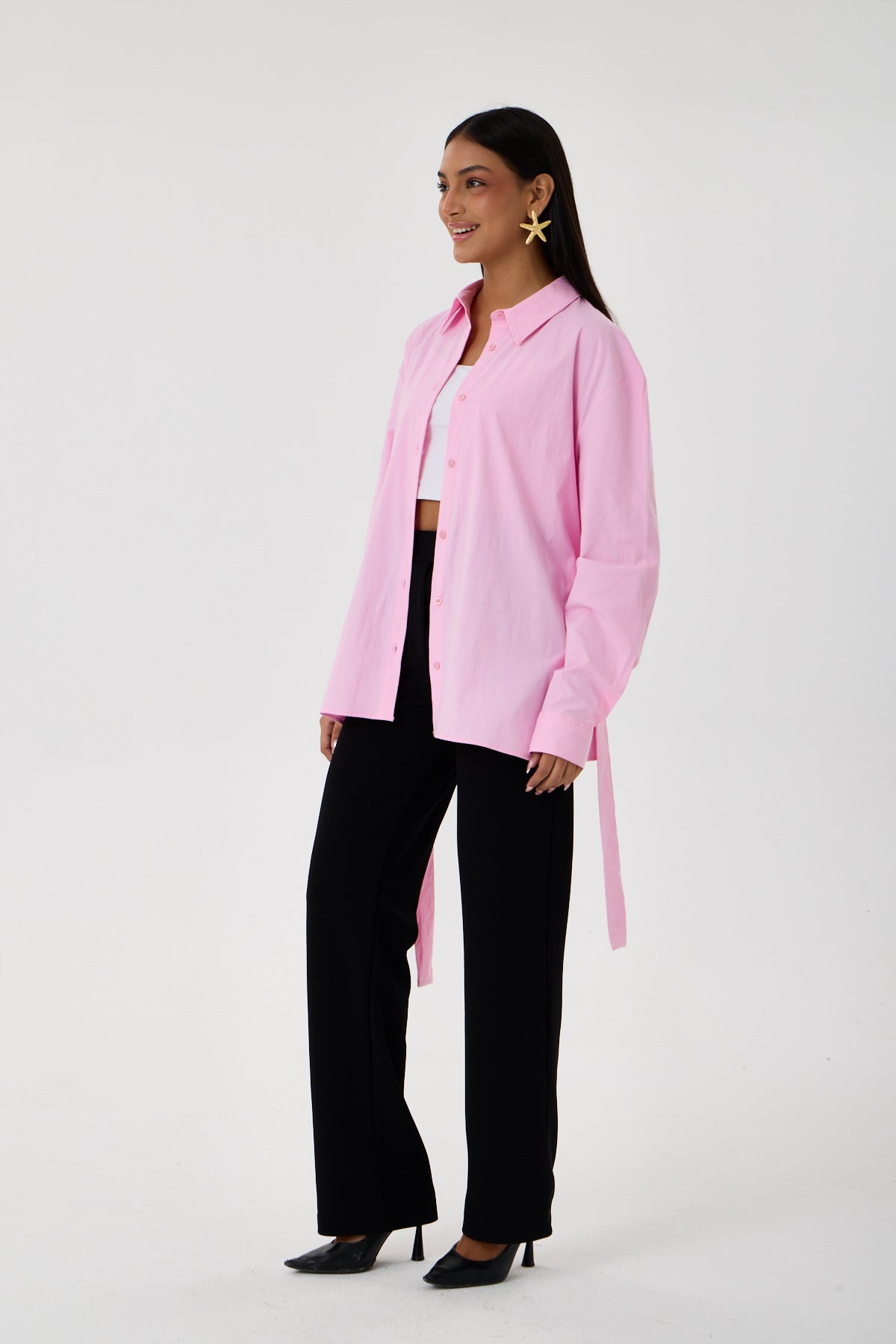Kemerli Oversize Kimono Gömlek – Pembe