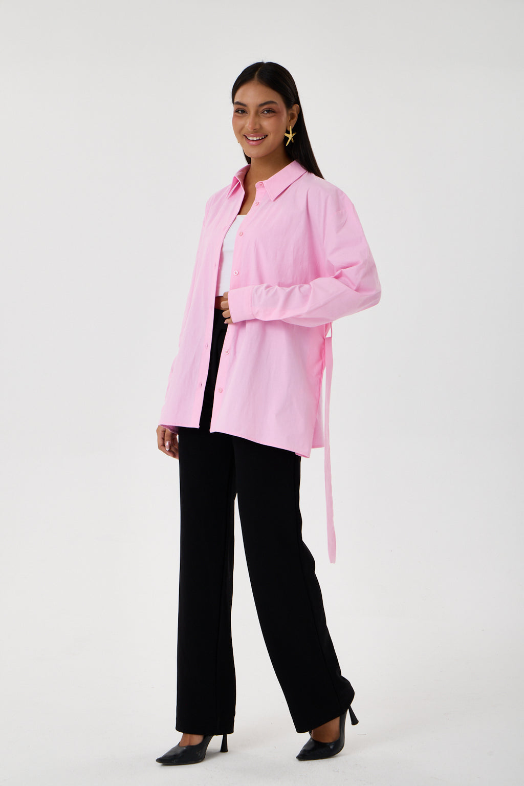 Kemerli Oversize Kimono Gömlek – Pembe