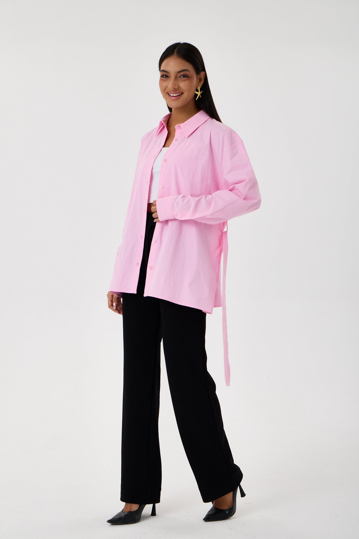 Kemerli Oversize Kimono Gömlek – Pembe