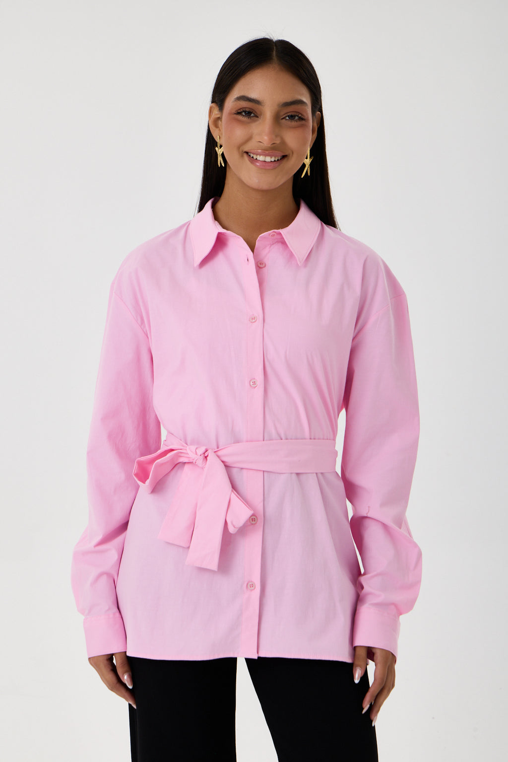 Kemerli Oversize Kimono Gömlek – Pembe