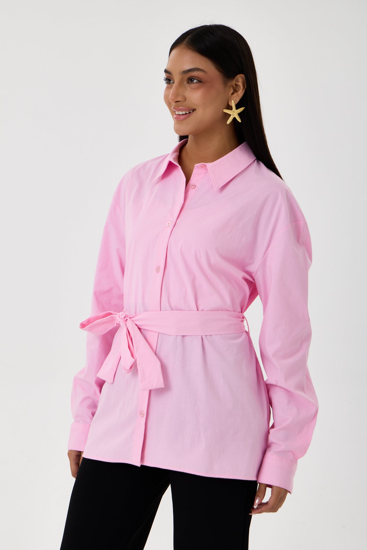 Kemerli Oversize Kimono Gömlek – Pembe