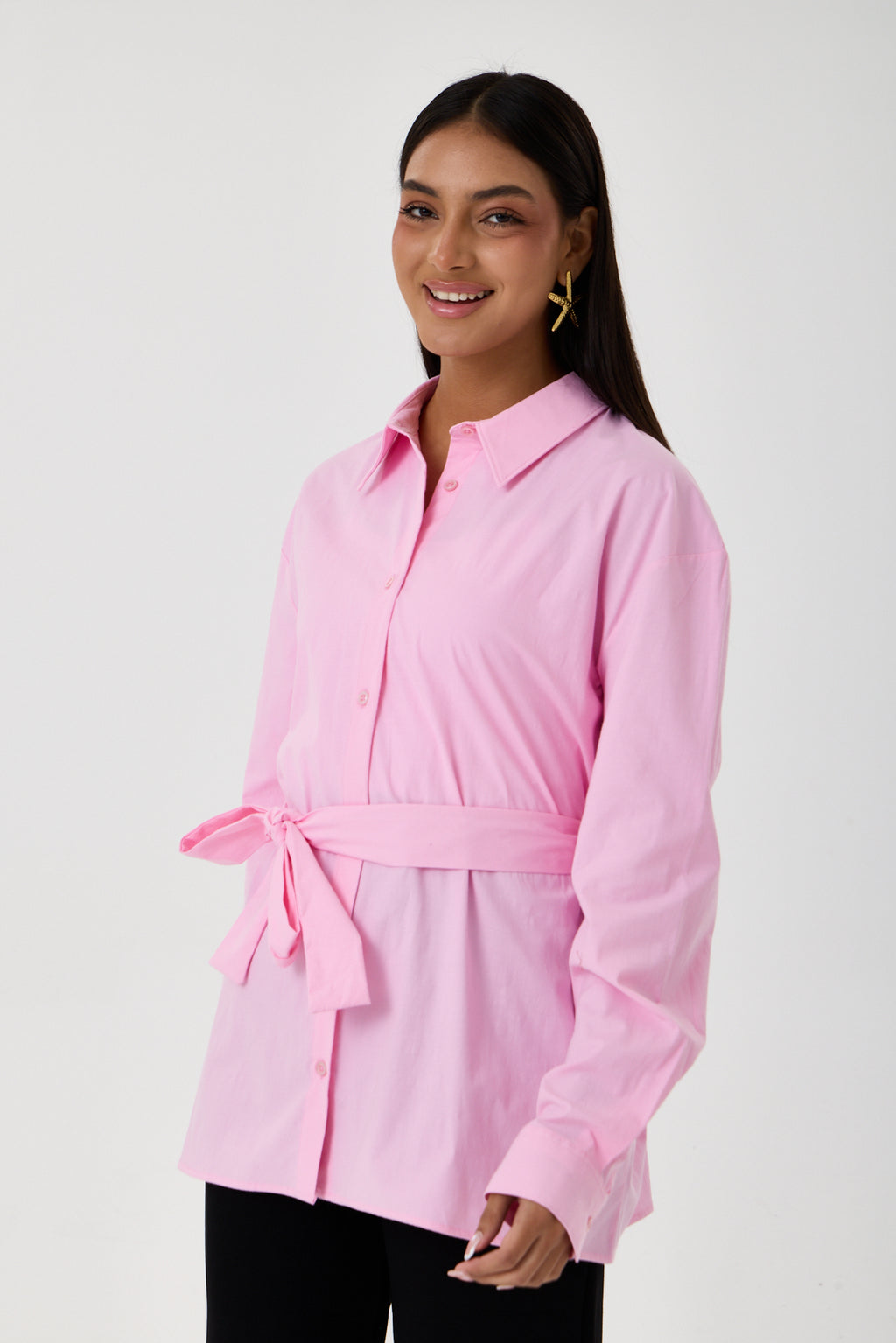 Kemerli Oversize Kimono Gömlek – Pembe