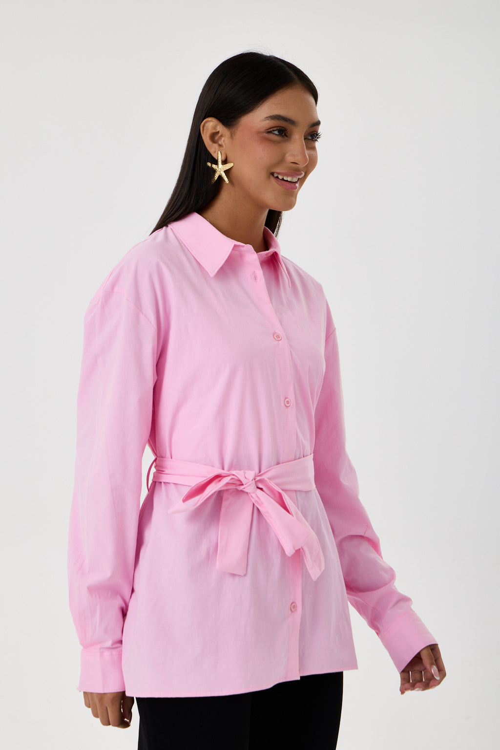 Kemerli Oversize Kimono Gömlek – Pembe