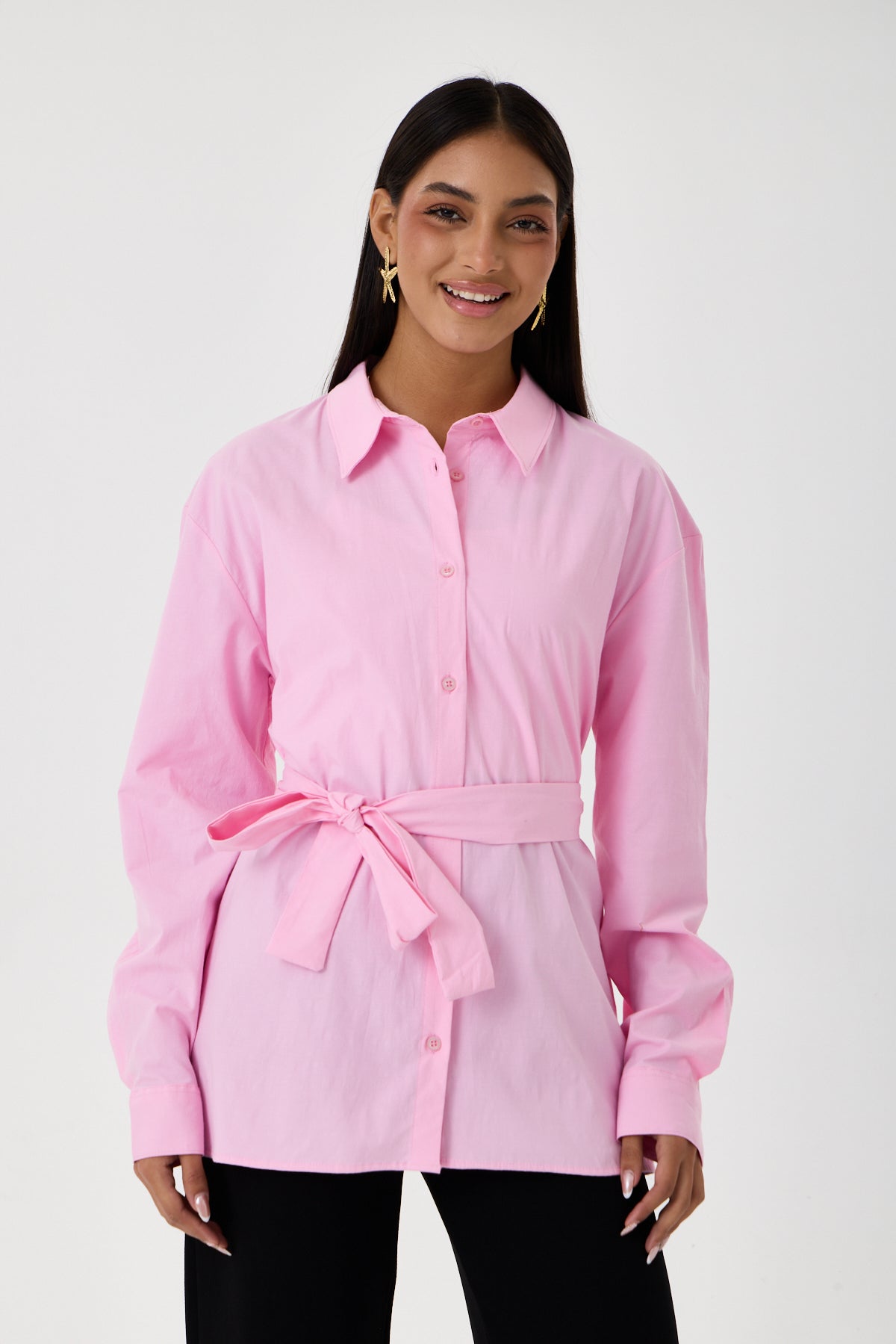 Kemerli Oversize Kimono Gömlek – Pembe