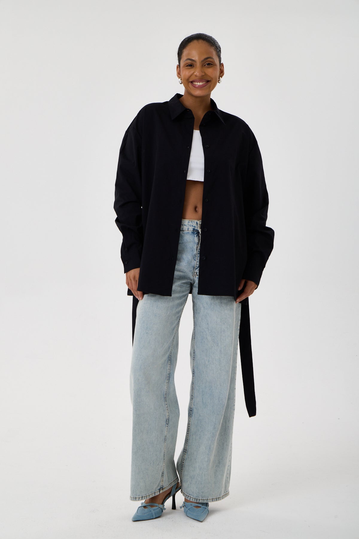 Kemerli Oversize Kimono Gömlek – Siyah