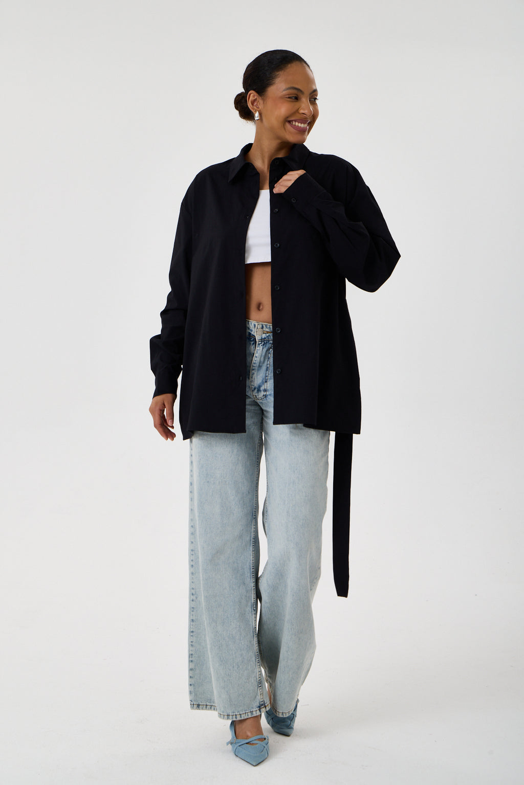 Kemerli Oversize Kimono Gömlek – Siyah