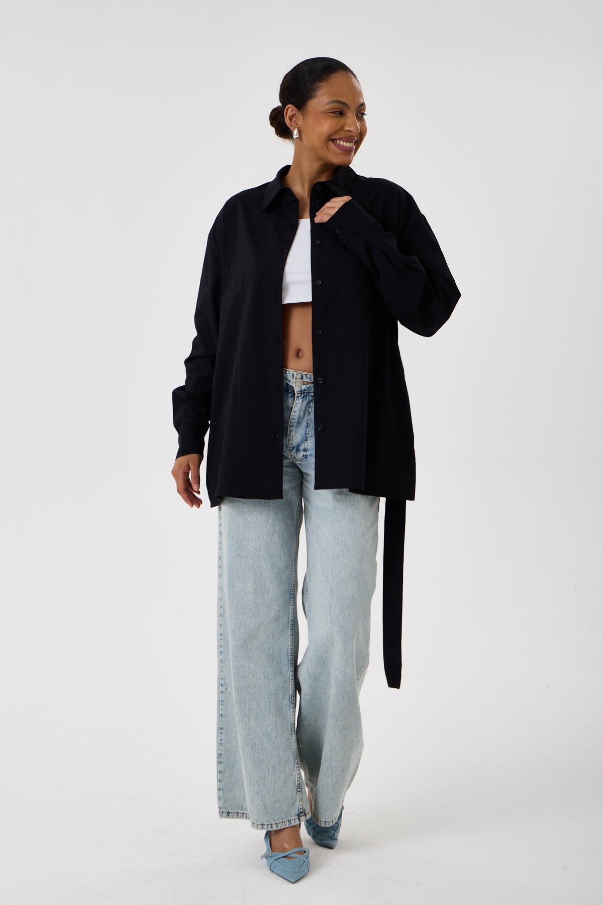 Kemerli Oversize Kimono Gömlek – Siyah